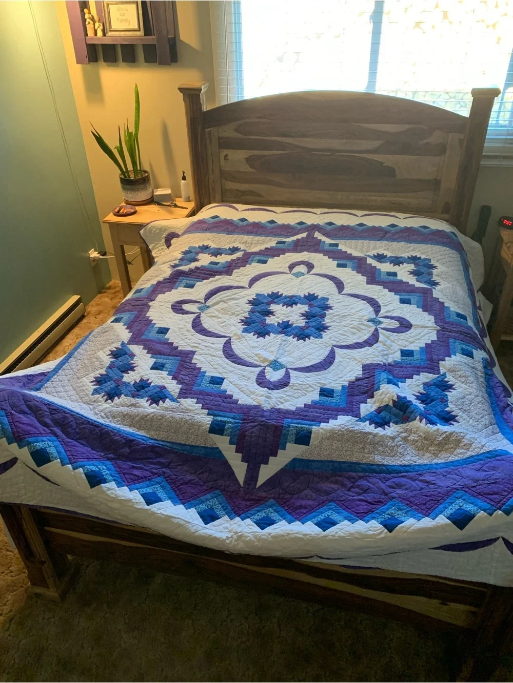 Handcrafted Amish Purple and Blue Patchwork Quilt - Home Bedding